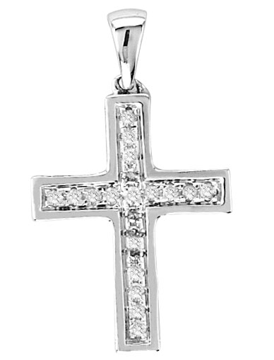 Men's Diamond Cross Pendant 10K White Gold 0.10 cts. GS-21735
