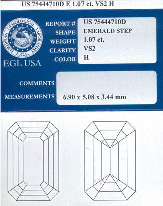 1.07 cts. Emerald Cut Diamond H - VS2 EGL