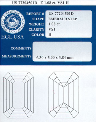 1.08 cts. Emerald Cut Diamond H - VS1 EGL