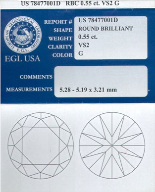 0.55 cts. Round Diamond G - VS2 EGL