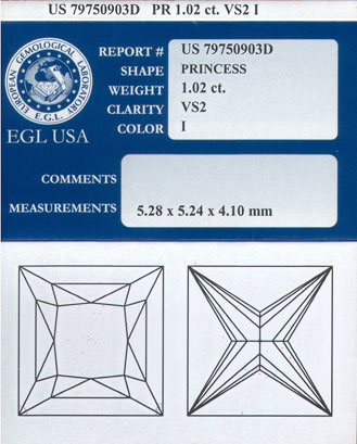 1.02 cts. Princess Cut Diamond I - VS2 EGL