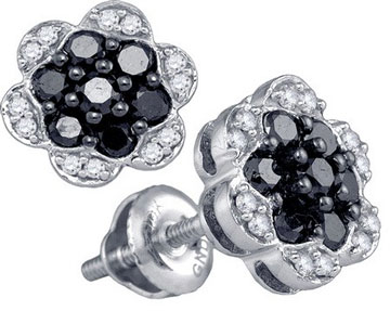 Black Diamond Flower Earrings 10K White Gold 0.50 cts. GD-78980