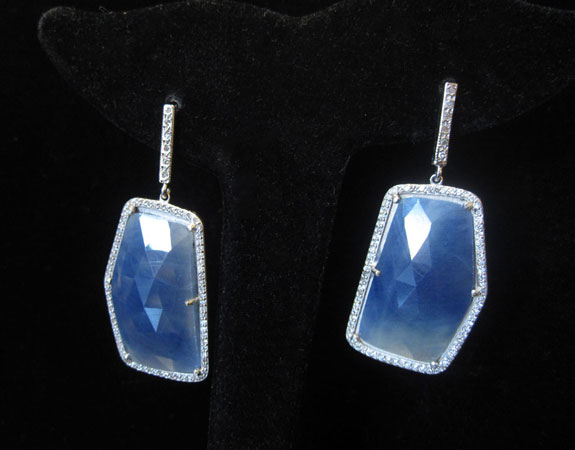 Diamond & Saphhire Earrings 14K White Gold 34.08 cts. 6J8044 - Click Image to Close