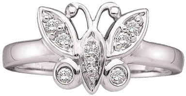 Ladies Diamond Butterfly Ring 10K White Gold 0.10 cts. GD-29604