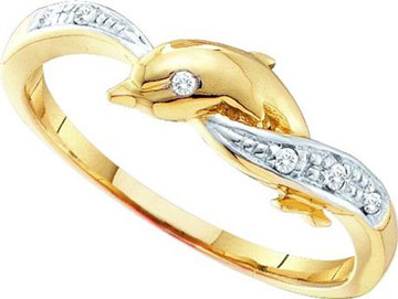 Ladies Diamond Dolphin Ring 10K Yellow Gold 0.04 cts. GD-55838 - Click Image to Close