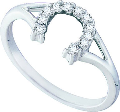 Ladies Diamond Horse Shoe Ring 10K White Gold 0.10 cts. GD-57484