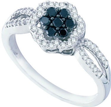 Ladies Diamond Flower Ring 10K White Gold 0.32 cts. GD-57494 - Click Image to Close