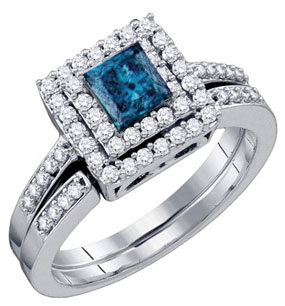Blue Diamond Bridal Set 14K White Gold 0.85 cts. GD-67022 - Click Image to Close