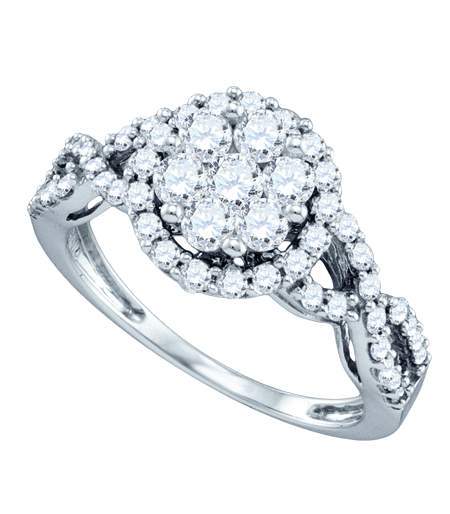 Ladies Diamond Flower Ring 10K White Gold 1.02 cts. GD-71952
