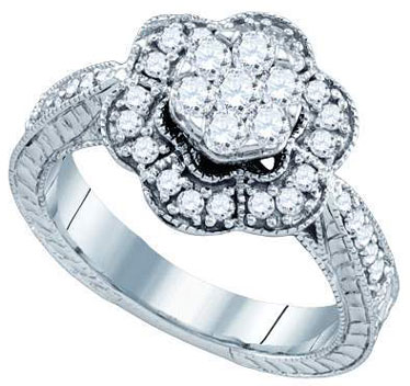 Ladies Diamond Flower Ring 10K White Gold 0.67 cts. GD-72515 - Click Image to Close