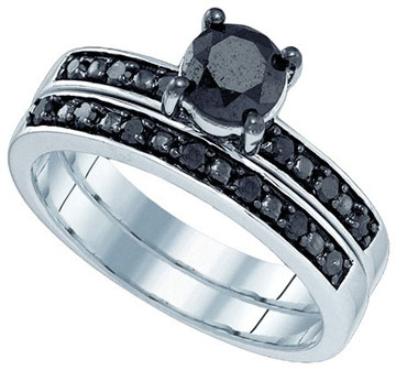 Black Diamond Bridal Ring Set 10K White Gold 1.05 cts. GD-83139