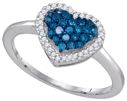 Blue Diamond Heart Ring 10K White Gold 0.33 cts. GD-87002