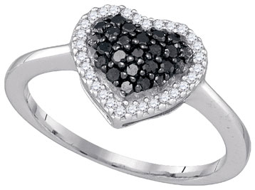 Black Diamond Heart Ring 10K White Gold 0.33 cts. GD-87004 - Click Image to Close