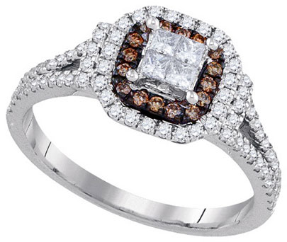 Cognac Diamond Bridal Ring 14K White Gold 0.64 cts. GD-91643
