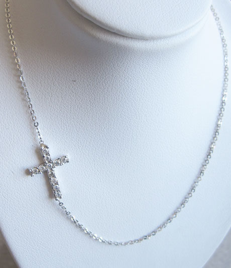 Sideways Cross Necklace Special Order 14K White Gold 0.20 cts. 6J7359