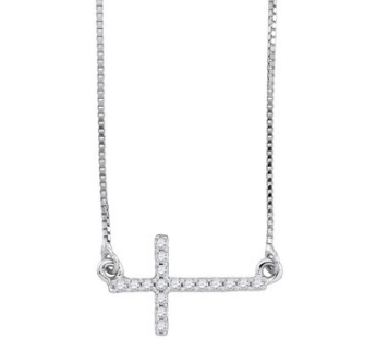 Sideways Diamond Cross Necklace 10K White Gold 0.10 cts GD-90665