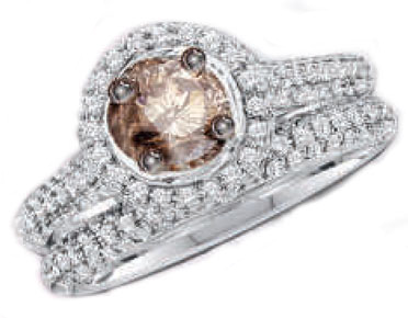 Champagne Diamond Bridal Ring Set 14K White Gold 1.23 cts. GD-66991