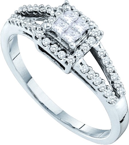 Ladies Diamond Engagement Ring 14K White Gold 0.33 ct. GD-30077 - Click Image to Close