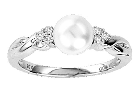 Pearl Diamond Ring 14K White Gold 0.05 cts. CL-27074 - Click Image to Close