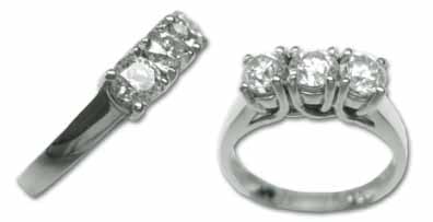 Three Stone Diamond Ring 14K White Gold 1.40 cts. 6J5500