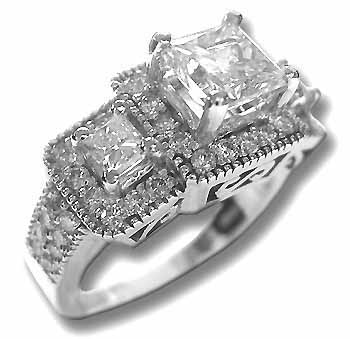 Three Stone Diamond Ring 14K White Gold 2.49 cts. 6J6879 - Click Image to Close