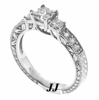 Three Stone Diamond Ring 14K White Gold 1.03 cts. 6J6926 - Click Image to Close
