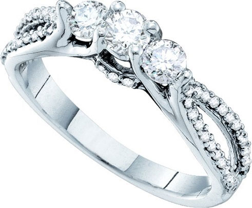Three Stone Diamond Ring 14K White Gold 0.70 cts. GD-53010