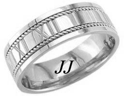 White Gold Roman Numbers Wedding Band 7mm WG-1059