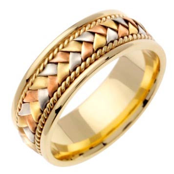 Tri Color Gold Hand Braid Wedding Band 8mm TC-153 - Click Image to Close