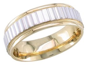 2-Tone Gold Ribbon Efect Wedding Band 6.5mm TT-1362 - Click Image to Close
