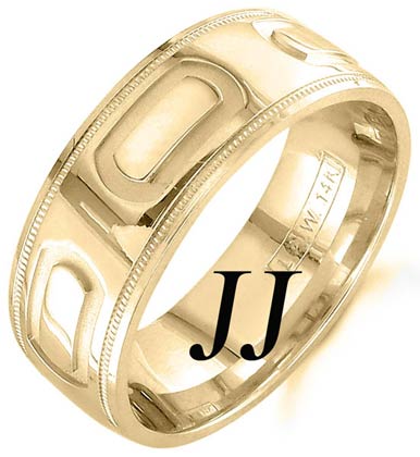 Yellow Gold Oval Bars Wedding Band 7.5mm YG-1455 - Click Image to Close