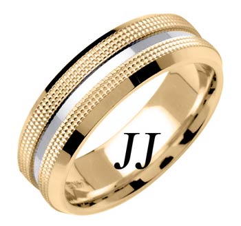 Two Tone Gold Dual Dotted Wedding Band 7mm TT-1559