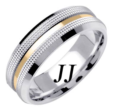 Two Tone Gold Dual Dotted Wedding Band 7mm TT-1570