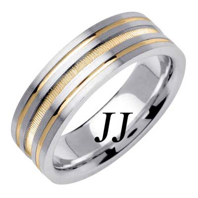 Two Tone Gold Dual Blasted Wedding Band 7mm TT-1571 - Click Image to Close