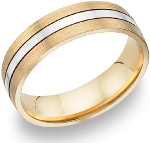 Two Tone Gold Brushed and Polished Wedding Band 6mm TT-161