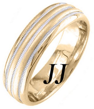 Two Tone Gold Twin Blade Wedding Band 6.5mm TT-1652