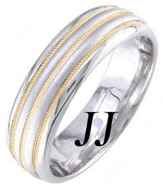 Two Tone Gold Twin Blade Wedding Band 6.5mm TT-1665