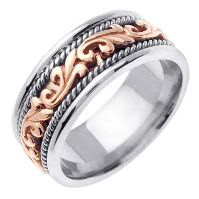 Two Tone Gold Paisley Wedding Band 9mm TT-259A