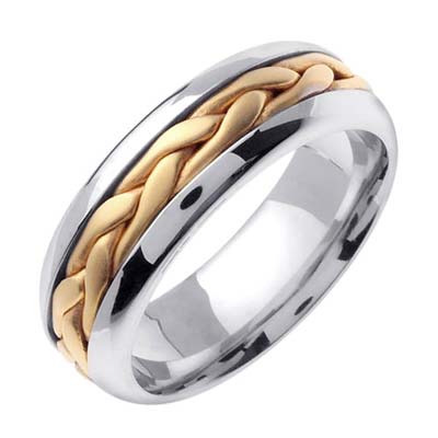 Two Tone Gold Hand Braided Wedding Band 7mm TT-260A