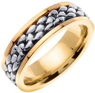 Two Tone Gold Pebble Wedding Band 7mm TT-551A