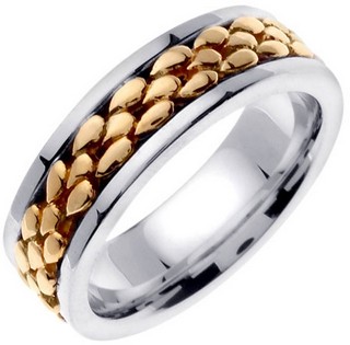 Two Tone Gold Pebble Wedding Band 7mm TT-551B - Click Image to Close