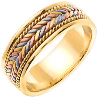 Tri Color Gold Hand Braided Wedding Band 7mm TC-553 - Click Image to Close