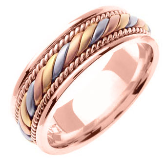 Tri Color Gold Hand Braided Wedding Band 7mm TC-560C - Click Image to Close