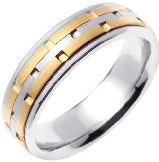 Two Tone Gold Link Wedding Band 6.5mm TT-755