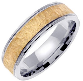 Two Tone Gold Hammered Wedding Band 6mm TT-769A - Click Image to Close