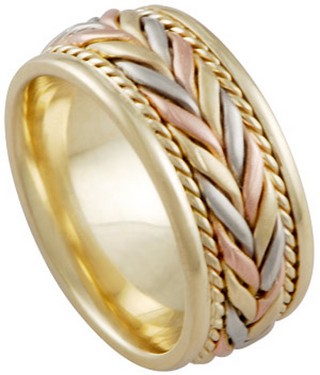 Tri Color Gold Hand Braided Wedding Band 8mm TC-879