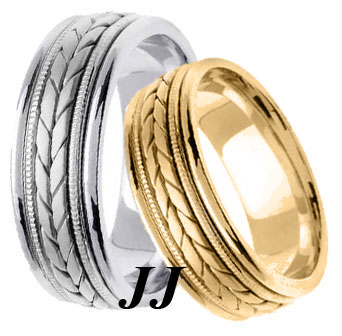 Gold Hand Braided Wedding Band Set 7mm GT-355S