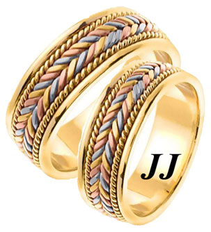 Tri Color Gold Hand Braided Wedding Band Set 7mm TC-553S