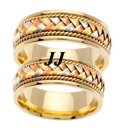 Tri Color Gold Hand Braided Wedding Band Set 8mm TC-153S