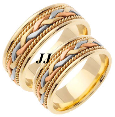 Tri Color Gold Hand Braided Wedding Band Set 7mm TC-455AS